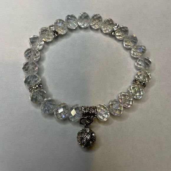 Beaded Bracelet, white/clear stretch, Women’s Jewelry - Picture 2 of 5